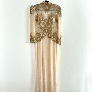 Rare Vintage Black Tie Oleg Cassini Beaded Silk Gown